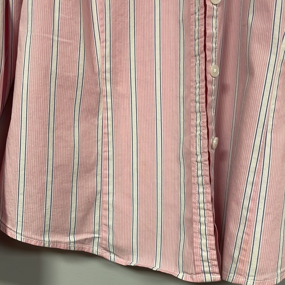 L.L. Bean Pink/ white/ blue  Striped Button-Up shirt/ blouse, Large, cotton - Picture 7 of 8